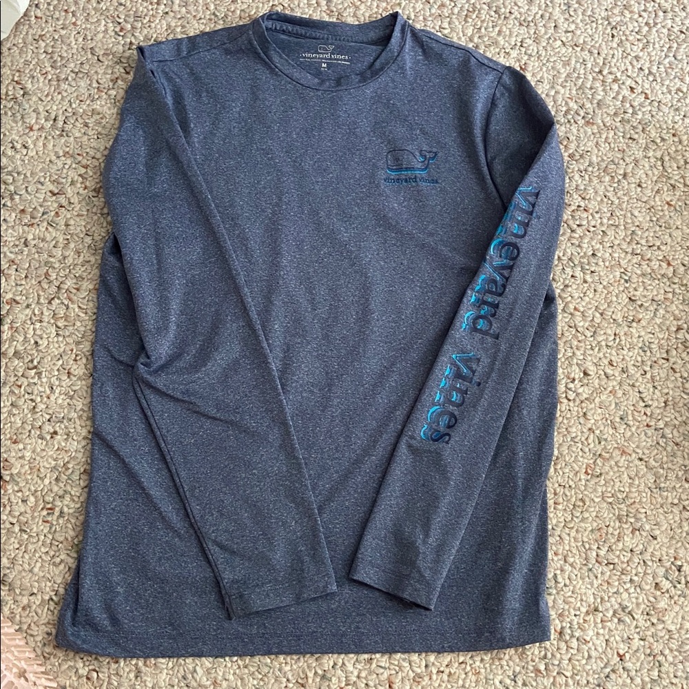Kids’ Vineyard Vines Heather Blue Long Sleeve Dri-Fit Crew Neck